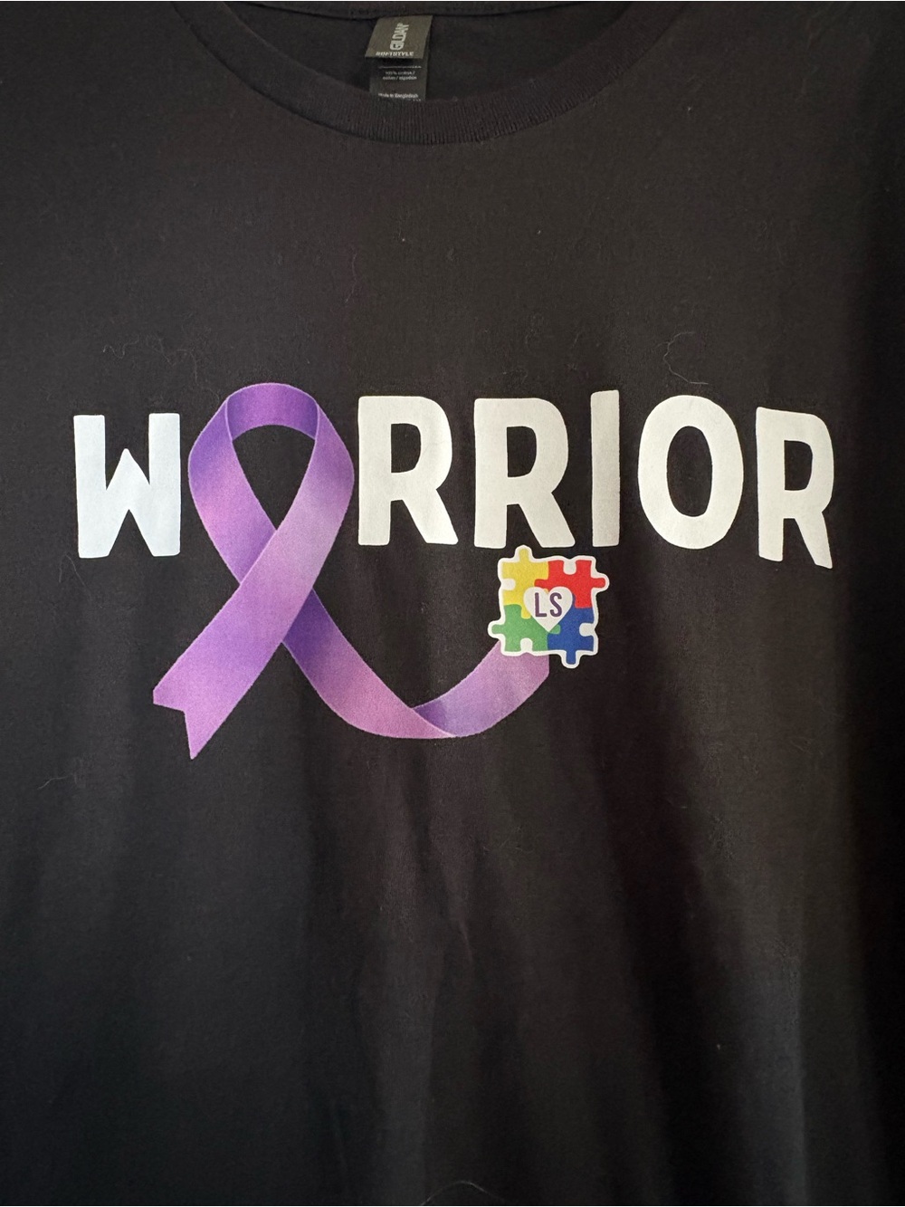 Gildan Black Short-Sleeve Tee with Purple Awareness Ribbon